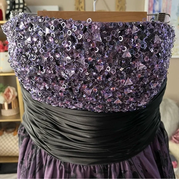 Jovani black purple sequin gem flowing prom formal gown dress size 10